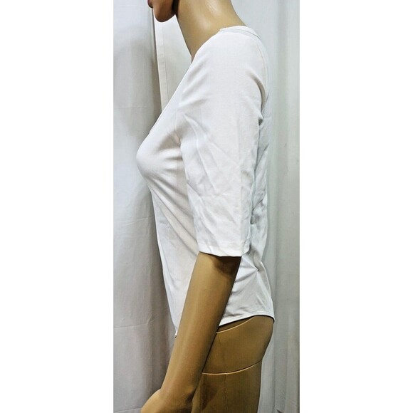 White Square Neck 3/4 Sleeve Snap Closure Bodysuit Women Size L Casual Basic - Picture 3 of 7